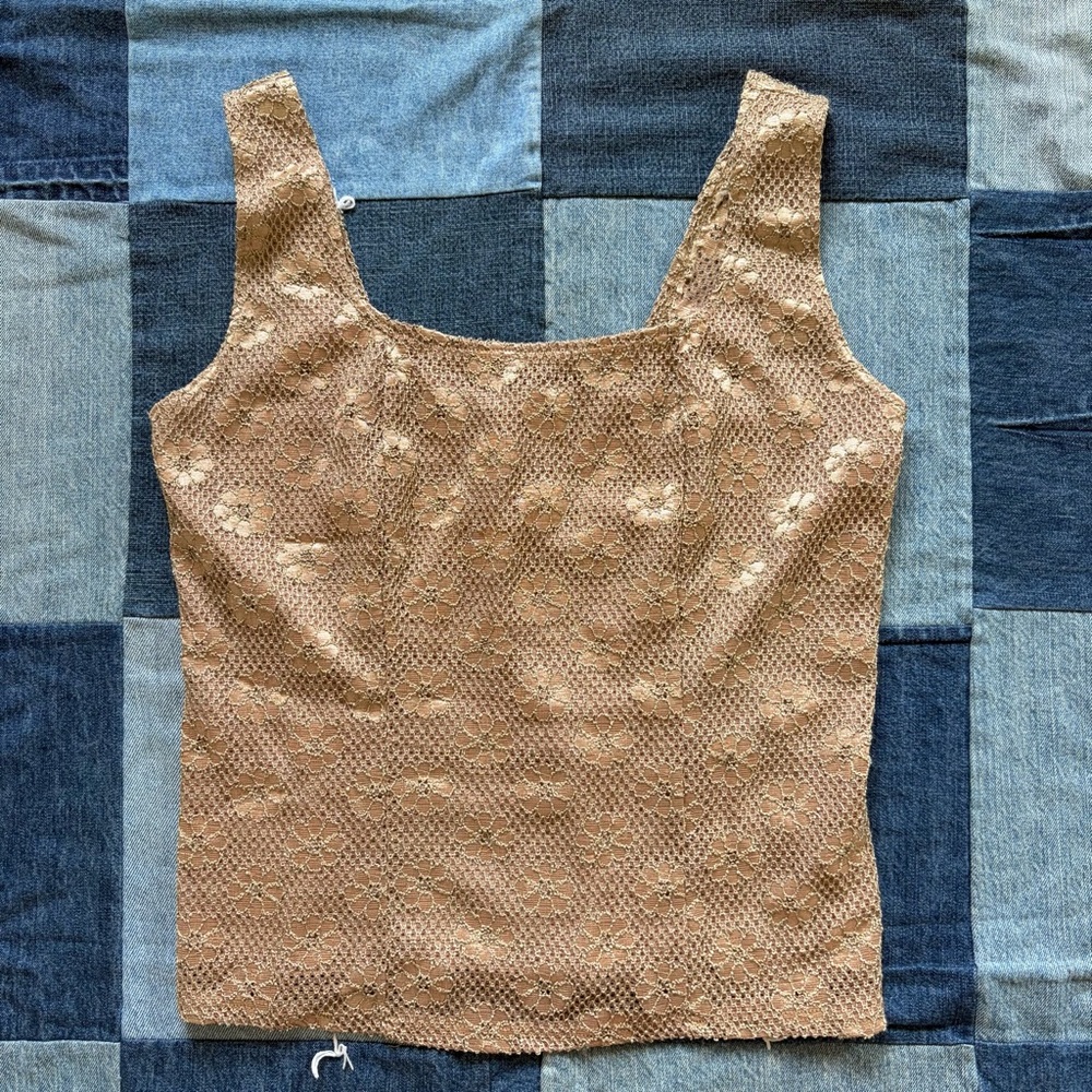 VTG nicola gold lace floral tank top made in usa size M